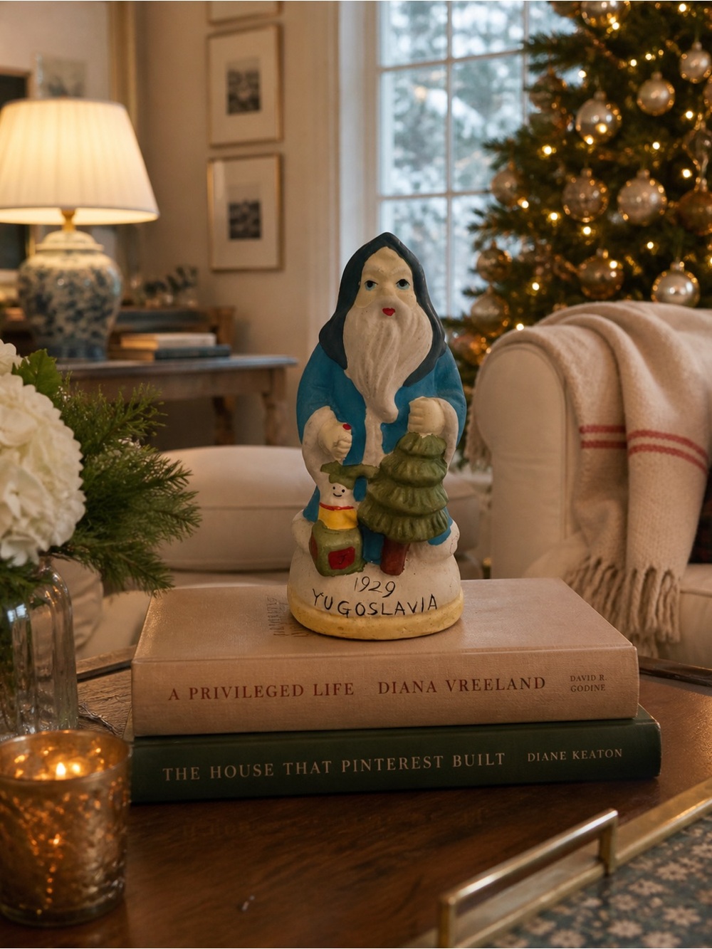 Vintage Yugoslavia Folk Art Santa Figurine Hand Painted Ceramic Christmas Decor